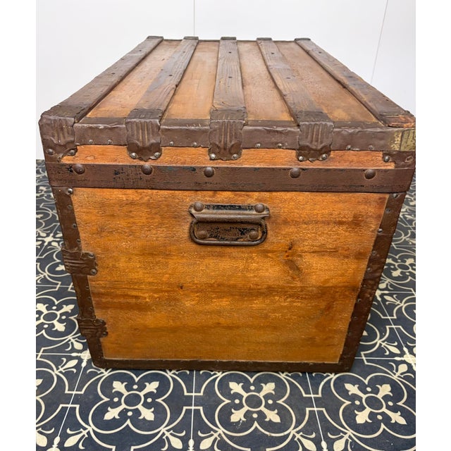 Wood Antique Wooden Steamer Trunk, 1890s For Sale - Image 7 of 15
