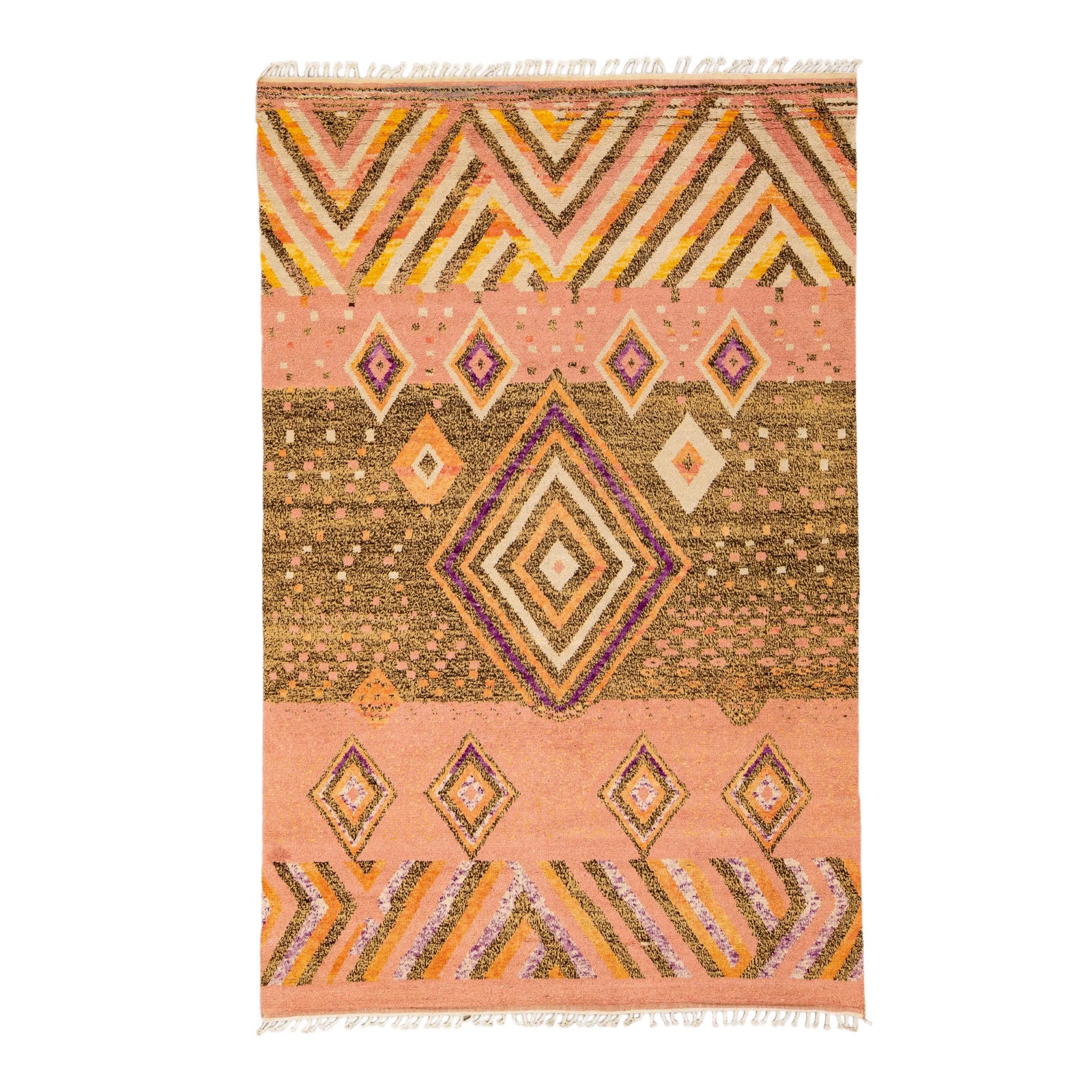 Modern Moroccan Style Handmade Geometric Designed Peach Boho Wool Rug ...