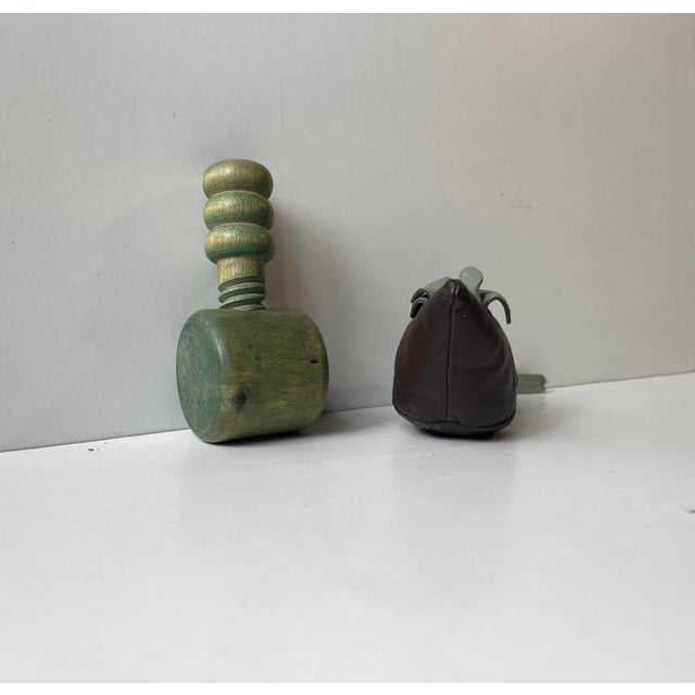 Vintage Danish Green Nutcracker and Guarding Leather Rat, 1970s, Set of 2 For Sale - Image 4 of 6