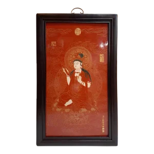 Chinese Framed Porcelain Buddhist Temple Plaque Kuan Yin With Sutra