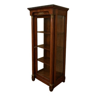 Empire Style Display Cabinet in Mahogany and Gilt Bronze with Black Marble Top, 19th Century For Sale