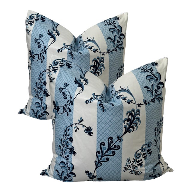Schumacher Bagatelle Bleu Marine Down Pillows - a Pair For Sale