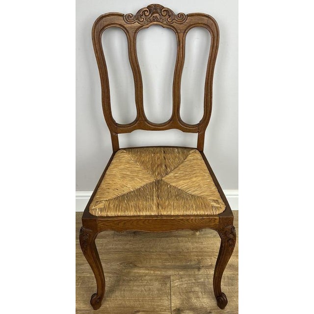 Vintage French Dining Chairs in Oak with Rush Seats, Set of 6 For Sale - Image 9 of 17
