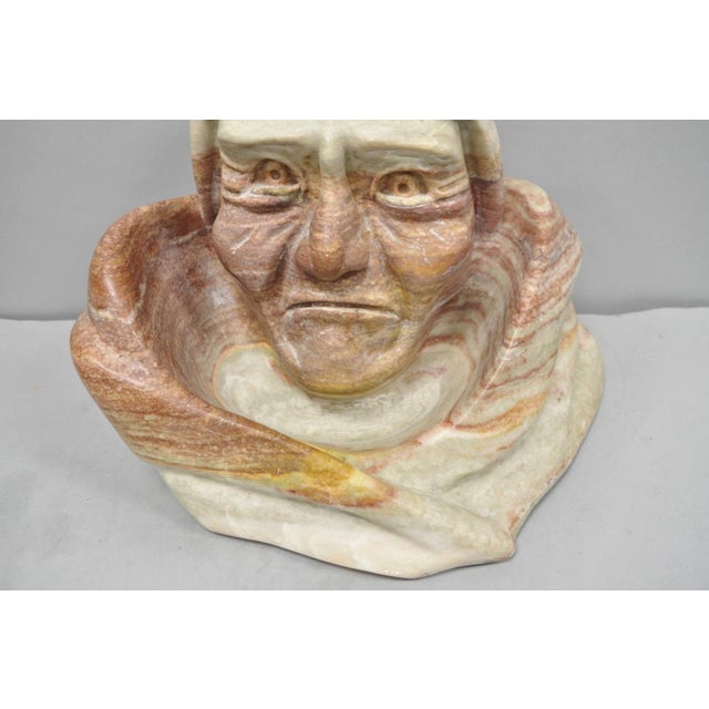Stone Vintage Seymour Shuren Modern Carved Pink Marble Native American Bust Sculpture For Sale - Image 7 of 18