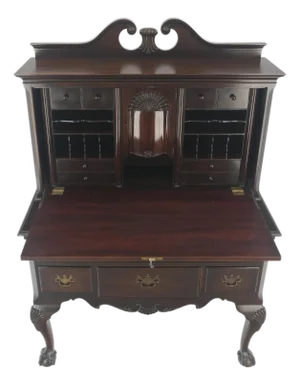 Solid Dark Mahogany Ball & Claw Chippendale Style Secretary Desk Bureau Cabinet