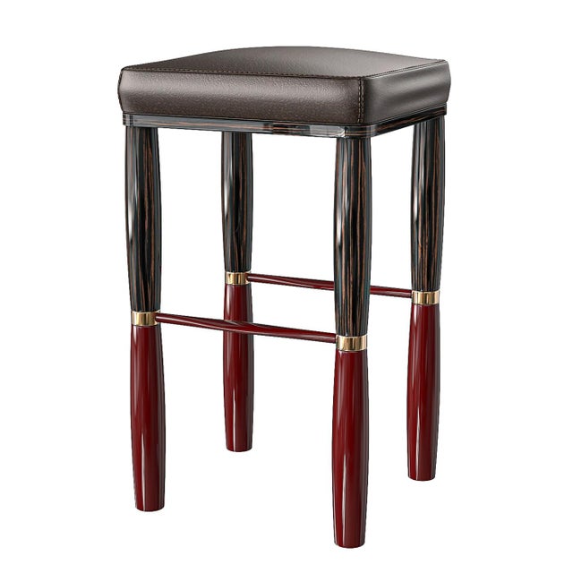 "Poggio" Bar Stool With Bronze Details, Hand Crafted For Sale In Los Angeles - Image 6 of 7
