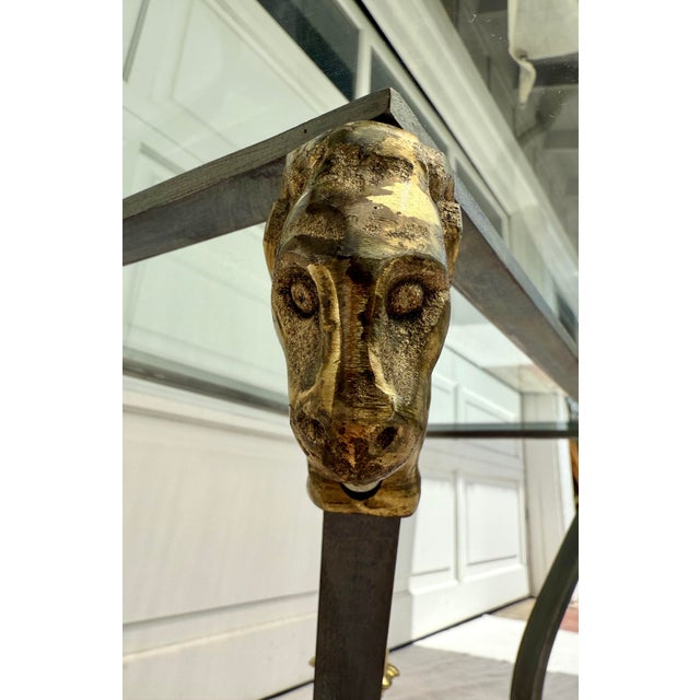 Mid 20th Century Mid-Century Ram’s Head Glass Side Table in the Style of Maison Jansen / LaBarge For Sale - Image 5 of 12