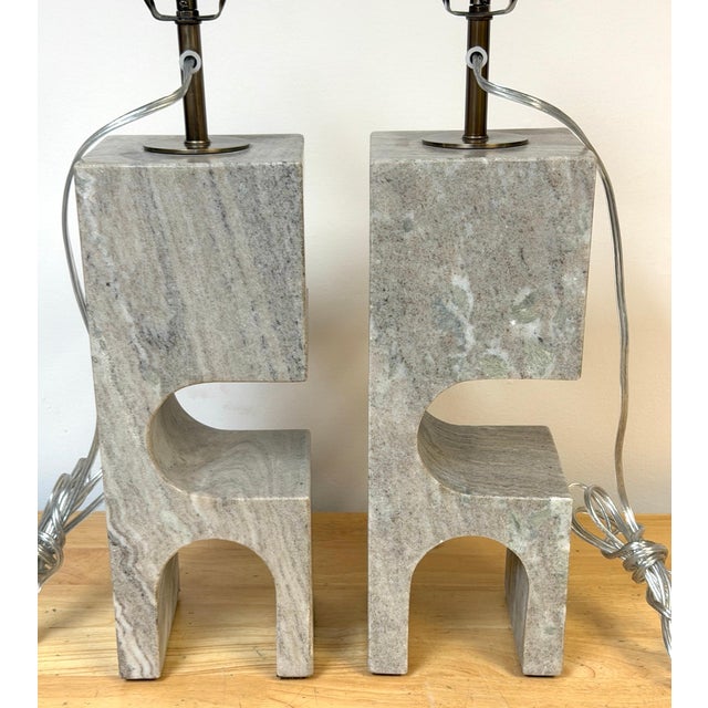 1980s Italian Sculptural Gray Marble Architectural Table Lamps - a Pair For Sale - Image 16 of 16