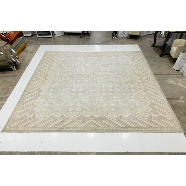 17x20 Modern Khotan Style Hand-Knotted Wool Area Rug – Geometric Neutral Palette For Sale In New York - Image 6 of 11