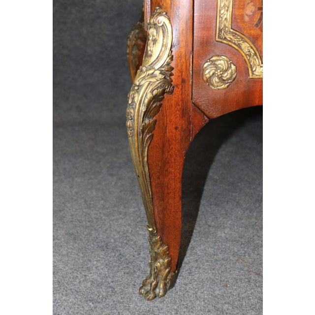 Wood French Louis XV Style Inlaid and Bronze Commode After Roger Vandercruse Lacroix For Sale - Image 7 of 12