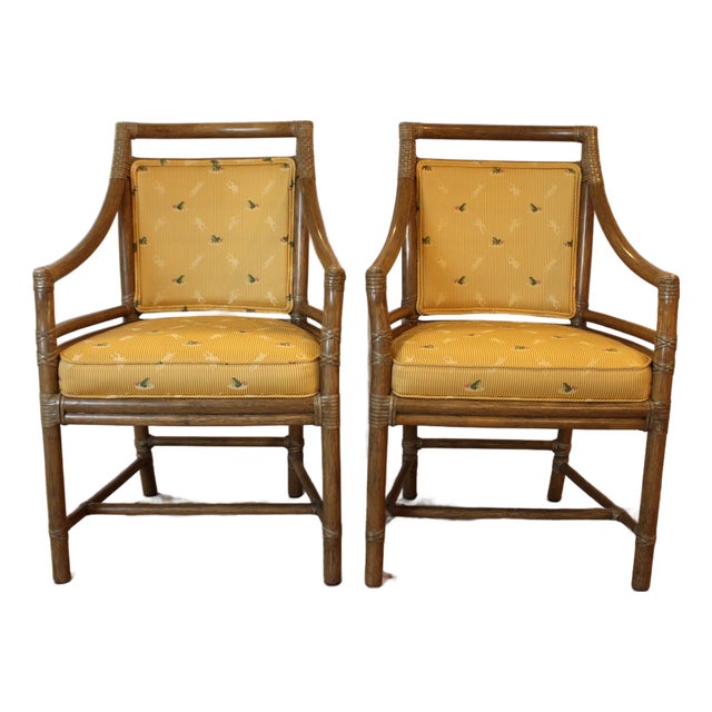 Late 20th Century Pair of McGuire "Target" Back Arm Chairs For Sale