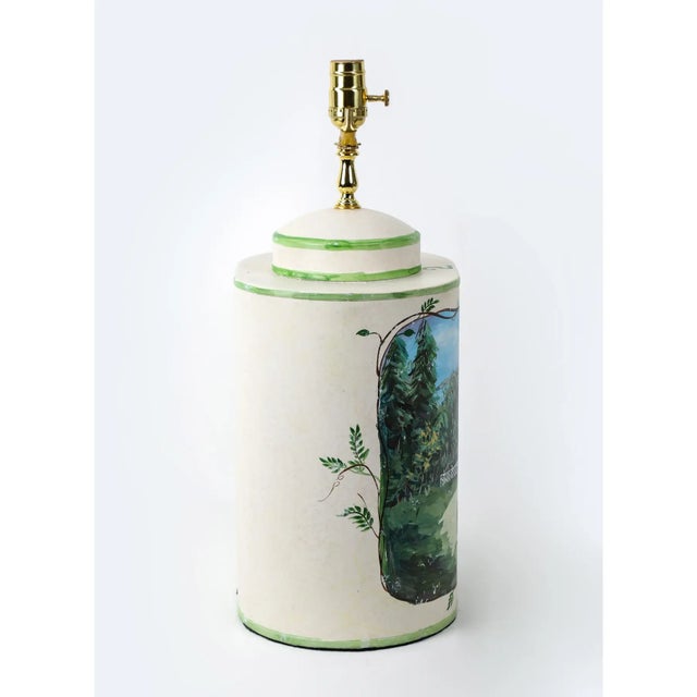 Eggshell Mid-20th Century Chinese-Style Hand-Painted Ceramic Tea Canister Table Lamps - a Pair For Sale - Image 8 of 13