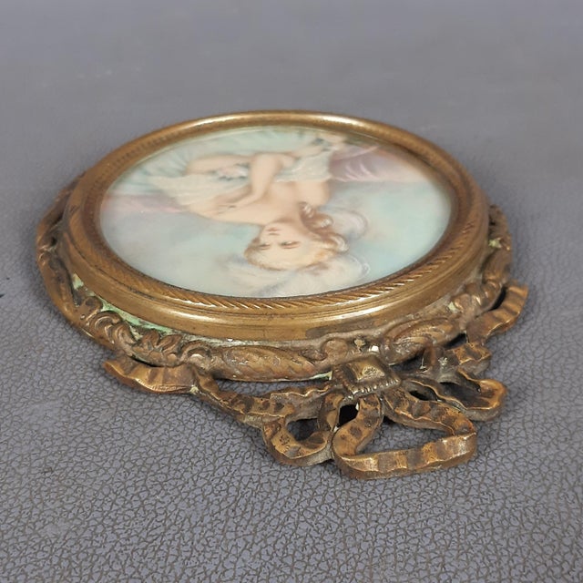 Metal Antique Framed Miniatures of Ladies, Early 1900s, Set of 2 For Sale - Image 7 of 11
