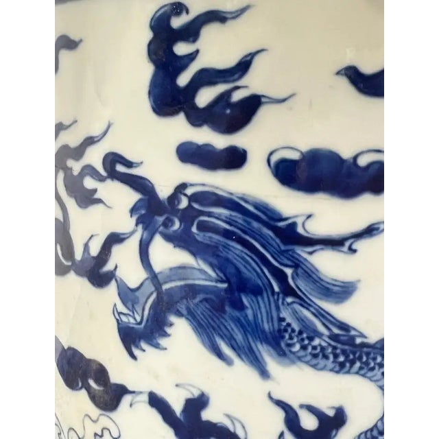 Blue Chinese Qing Dynasty Style Blue & White Dragon Motif Porcelain Planter For Sale - Image 8 of 10