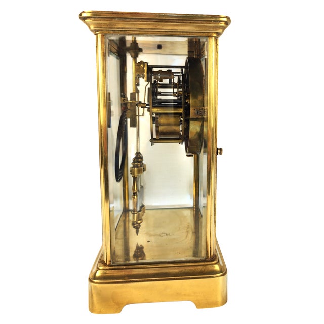 Antique French H&h Crystal 8-Day Regulator Clock - Gilt Brass & Beveled Glass For Sale - Image 4 of 12