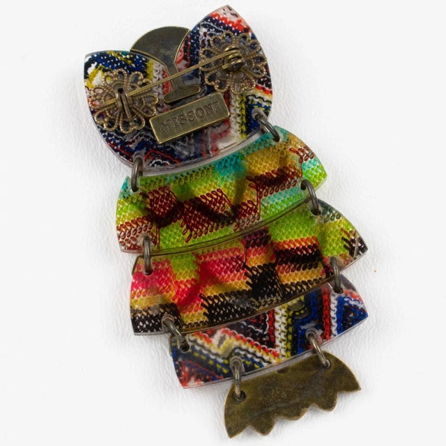 Missoni Missoni Italy Brass and Fabric Jeweled Owl Pin Brooch For Sale - Image 4 of 6
