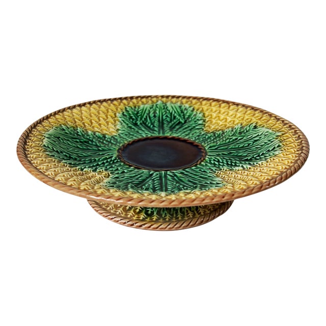 Antique 19th C Majolica Pineapple Pattern Cake Plate C1880s For Sale