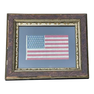 Antique 1912 Gauze Staggered 48 Star American Flag in Antique Gilt Frame