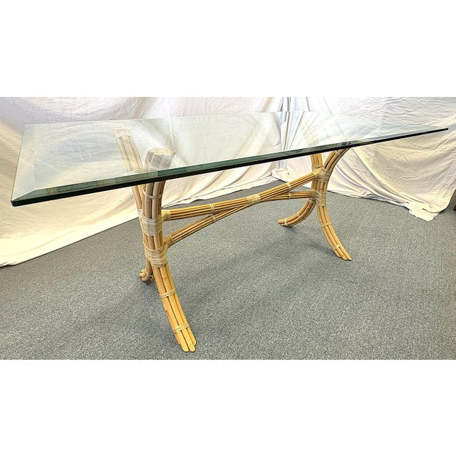 Mid 20th Century Mid Century McGuire Style Bamboo With Rawhide Wrap and Glass Top Dining Table For Sale - Image 5 of 16
