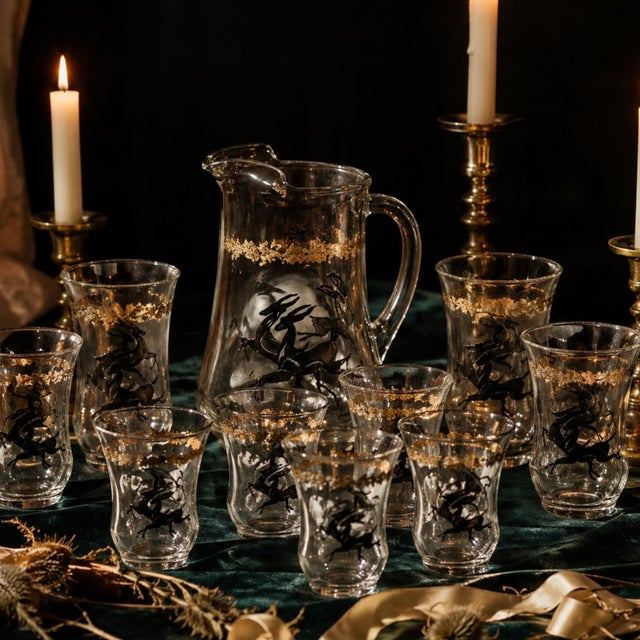 Neo Deco Barware 8 Glasses Pitcher Set Gazelle Supper Club Bar Cart Drinkware For Sale - Image 14 of 15