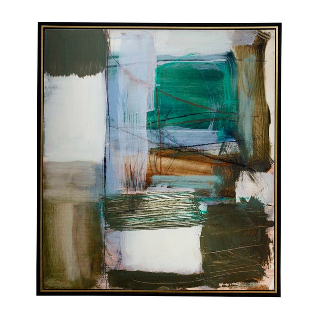 Green Fields Framed Abstract Canvas For Sale - Image 6 of 7