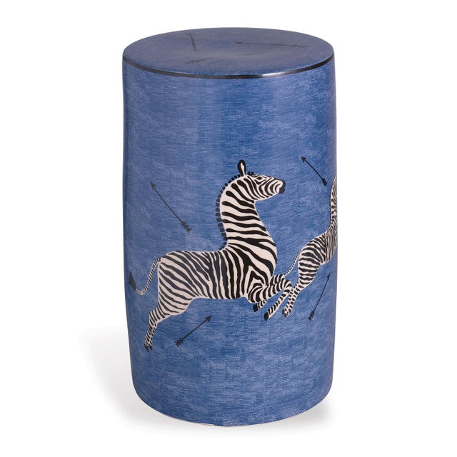 American Scalamandre Maison by Port 68 Zebra Blue Stool For Sale - Image 3 of 3