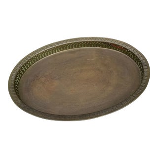 1970s Brass Oval Serving Tray For Sale