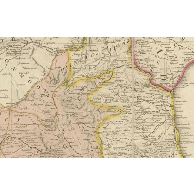 Large Decorative Colonial-Era Map of South India Peninsula of India, 1800 For Sale - Image 3 of 13