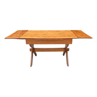 Mid 20th Century High Quality Cushman of Vermont Trestle Base/ Hard Rock Maple/Draw Leaf Table. For Sale