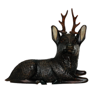 Vintage Black Forest Style Hand Carved Wood Stag Deer Sculpture With Antlers