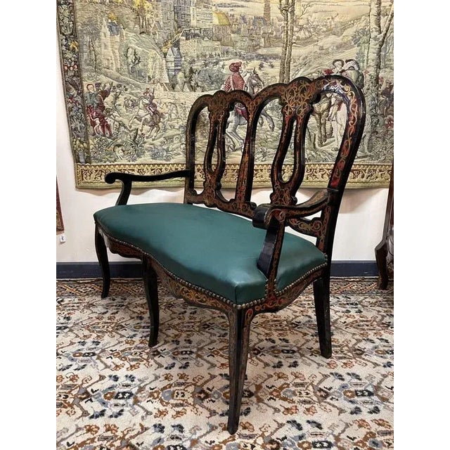 Boulle Style Lacquered Wood Settee For Sale - Image 6 of 7