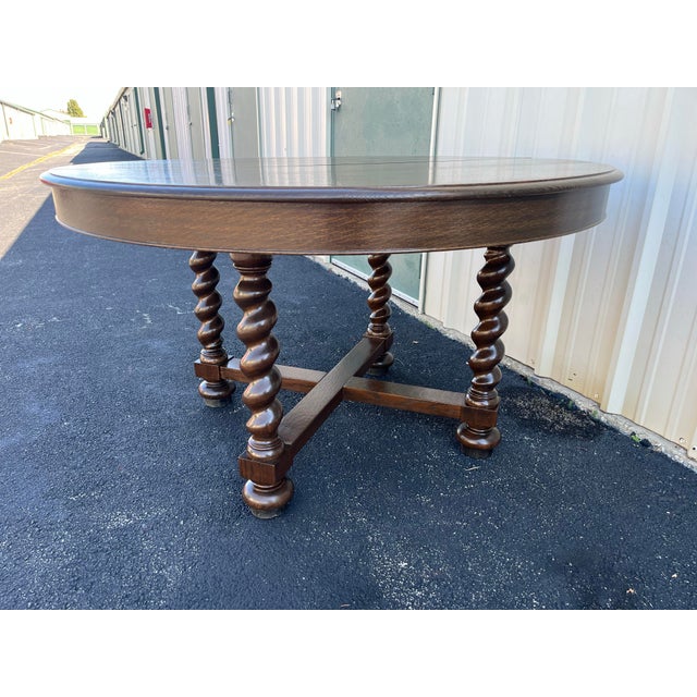 Antique Victorian Quartersawn Oak Barley Twist Extension Dining Table- Refinished For Sale - Image 10 of 12