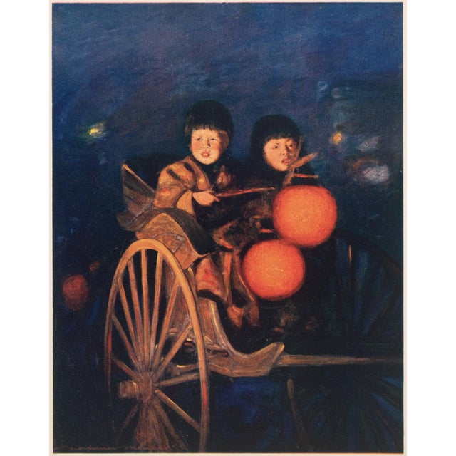 A stunning original period small antique full-color print of Japan "By the Light of the Lantern" by Mortimer Menpes...