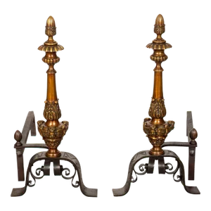 Renaissance Style Bronze Andirons - A Pair