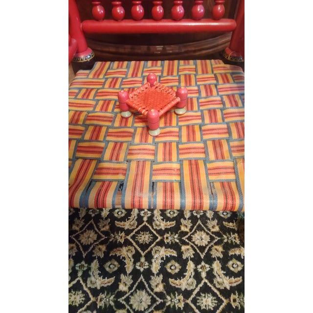 Vintage Pakistani Punjabi Tribal Wedding Chair & Wooden Charpai Cot For Sale - Image 11 of 15