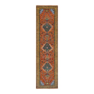 3.6x15Ft. Brunt Orange Persian Design Inspired Hand Knotted Wool Runner Rug For Sale