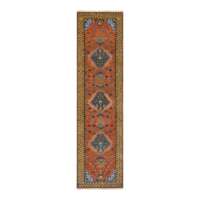 3.6x15Ft. Brunt Orange Persian Design Inspired Hand Knotted Wool Runner Rug For Sale