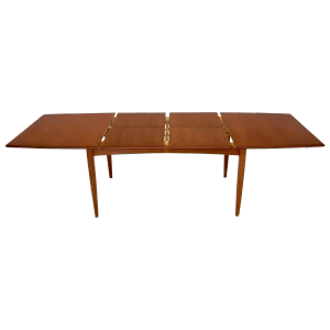 Danish Mid-Century Modern Teak Dining Table with Two Pop Up Self Storing Leaves