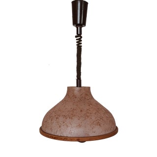 Vintage Adjustable Ceiling Lamp with Beige Marbled Plastic Shade and Beechwood Rim, 1970s For Sale