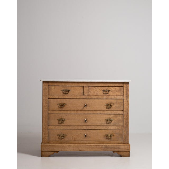 19th Century Oak Chest Of Drawers With Marble Top For Sale - Image 14 of 17