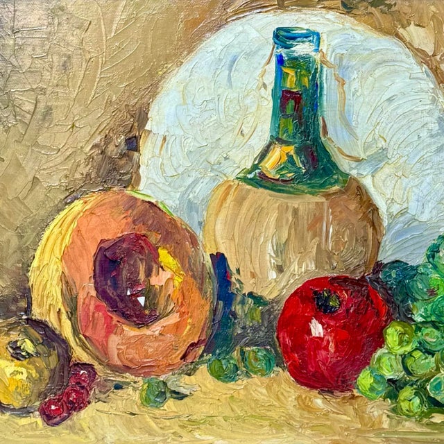Still Life Oil Painting – Bold Colors, Original Wood Frame Vintage For Sale In San Diego - Image 6 of 7