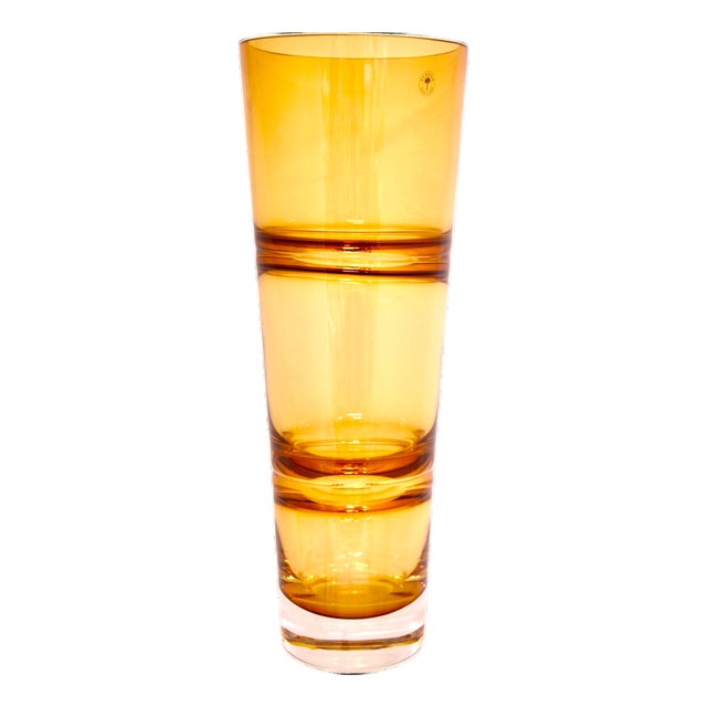 Mid-Century Modern Art Glass 16" Dark Amber Vase For Sale