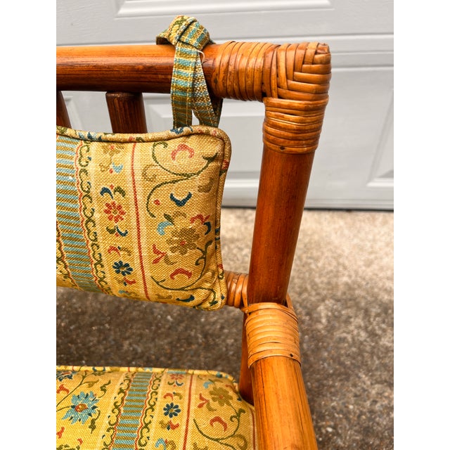 Vintage 6 Piece Rattan Glass Top Dining Set With 4 Chairs, Two With Arms For Sale - Image 9 of 12