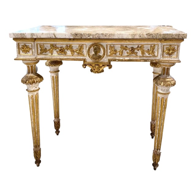 19th Century Italian Gilt Wood Console With Marble Top For Sale