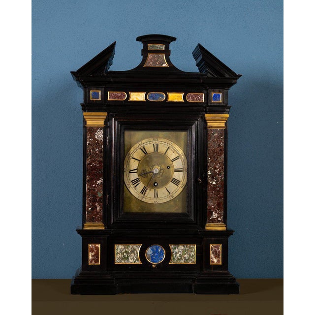 Ebony Table Clock with Semi-Precious Stone Inlay, Central Italy, 18th Century For Sale - Image 12 of 12
