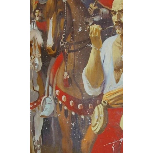 Ukrainian Cossacks Painting, Antique Soviet Art, 1970s Oil on Canvas (130-80) For Sale - Image 4 of 6