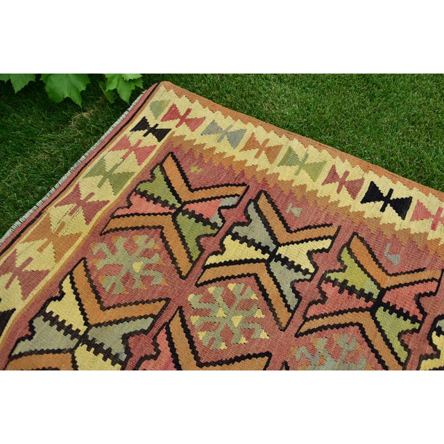 Textile 1980s Turkish Traditional Tribal Style Hand Knotted Wool Kilim Rug For Sale - Image 7 of 11