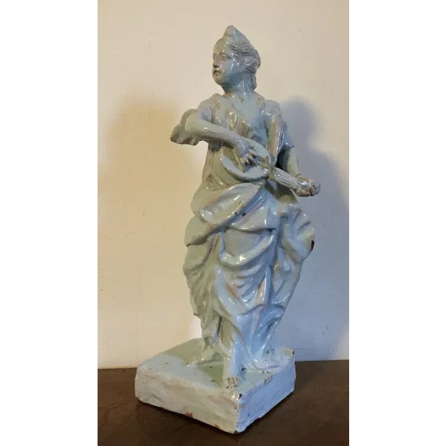 Italian Antique 18th Century Italian Doccia Faience Figure of a Classical Robed Lady Playing the Mandolin For Sale - Image 3 of 11