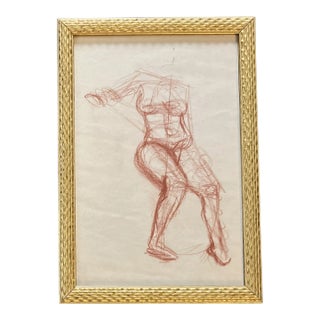 1950’s Original Sepia Abstract Female Nude Study Drawing Vintage Frame For Sale