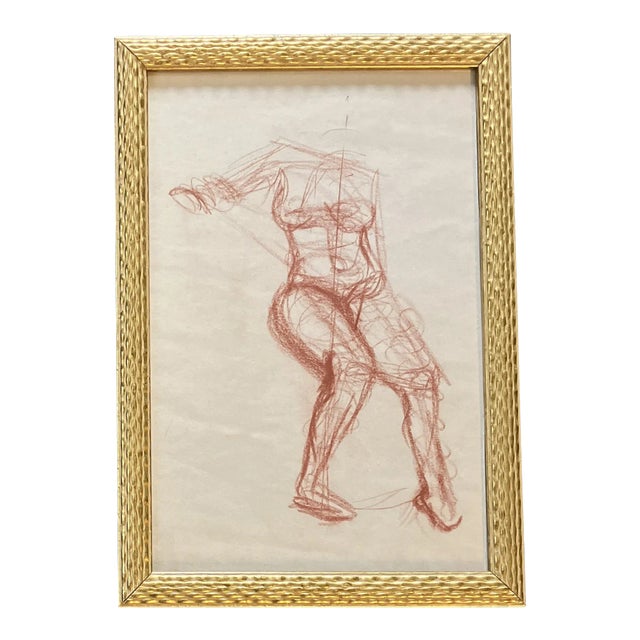 1950’s Original Sepia Abstract Female Nude Study Drawing Vintage Frame For Sale